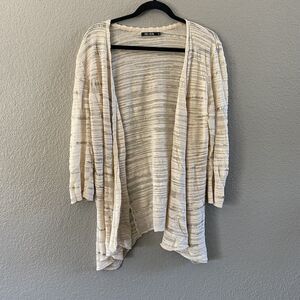 NIC+ZOE Cardigan Womens Petite Medium Linen Blend Open Lagenlook Metallic Stripe